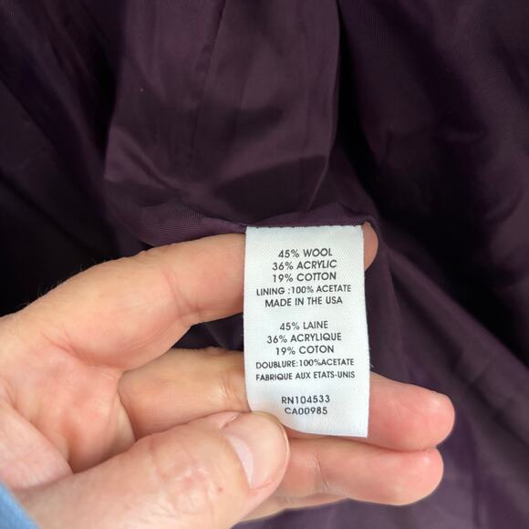 Nanette Lepore Wool Blend Purple Tweed Blazer Twee Academia Preppy Elbow Patch 2 - Picture 8 of 9